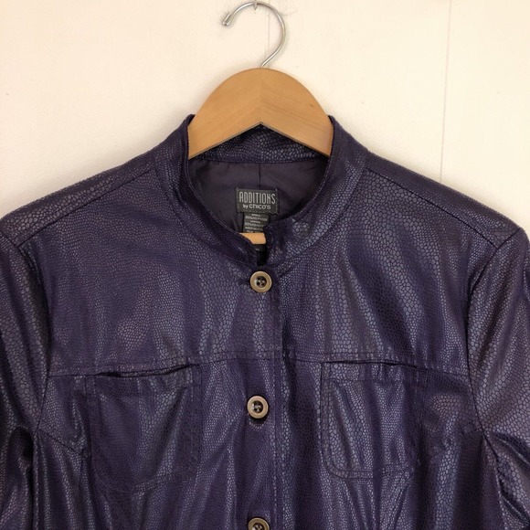 Additions By Chico's 2‎ Size Large Purple Faux Leather Snakeskin Jacket Buttons - Picture 3 of 9